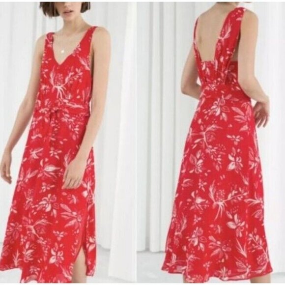 Other Stories Paris Atelier Belted Floral Midi Dress Size 2 - Picture 1 of 13